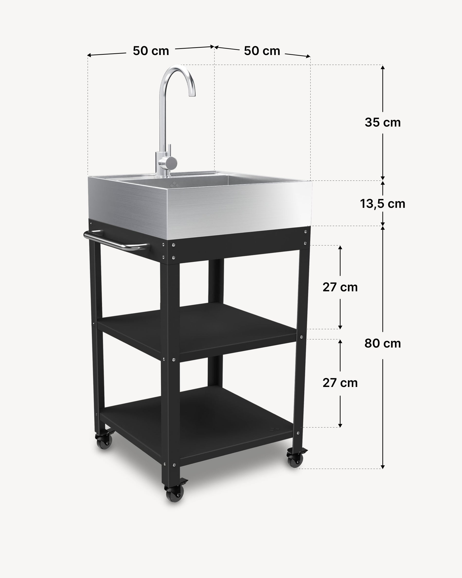 Dimensions desserte métal 50x50 avec évier en inox