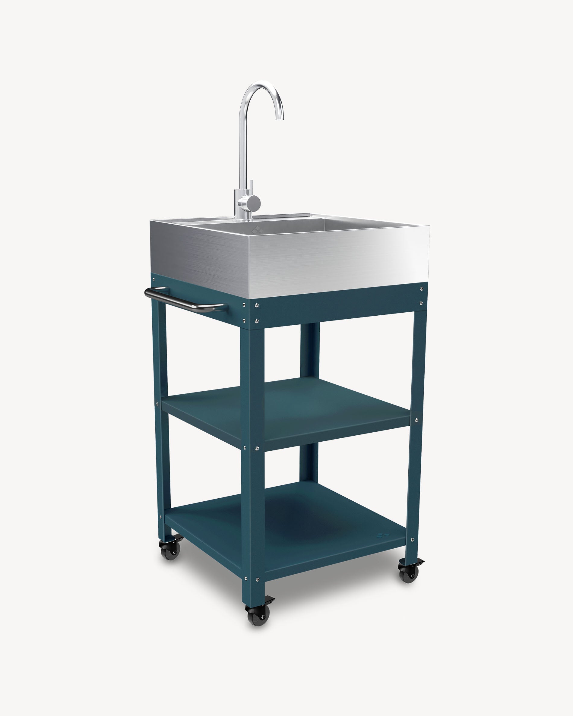 Desserte en Métal bleu océan avec évier Inox
