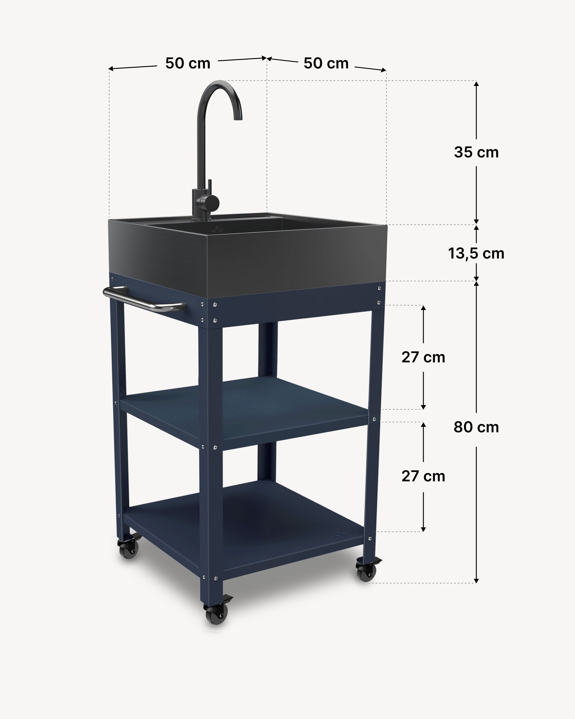 Dimensions desserte métal 50x50 avec évier en inox noir