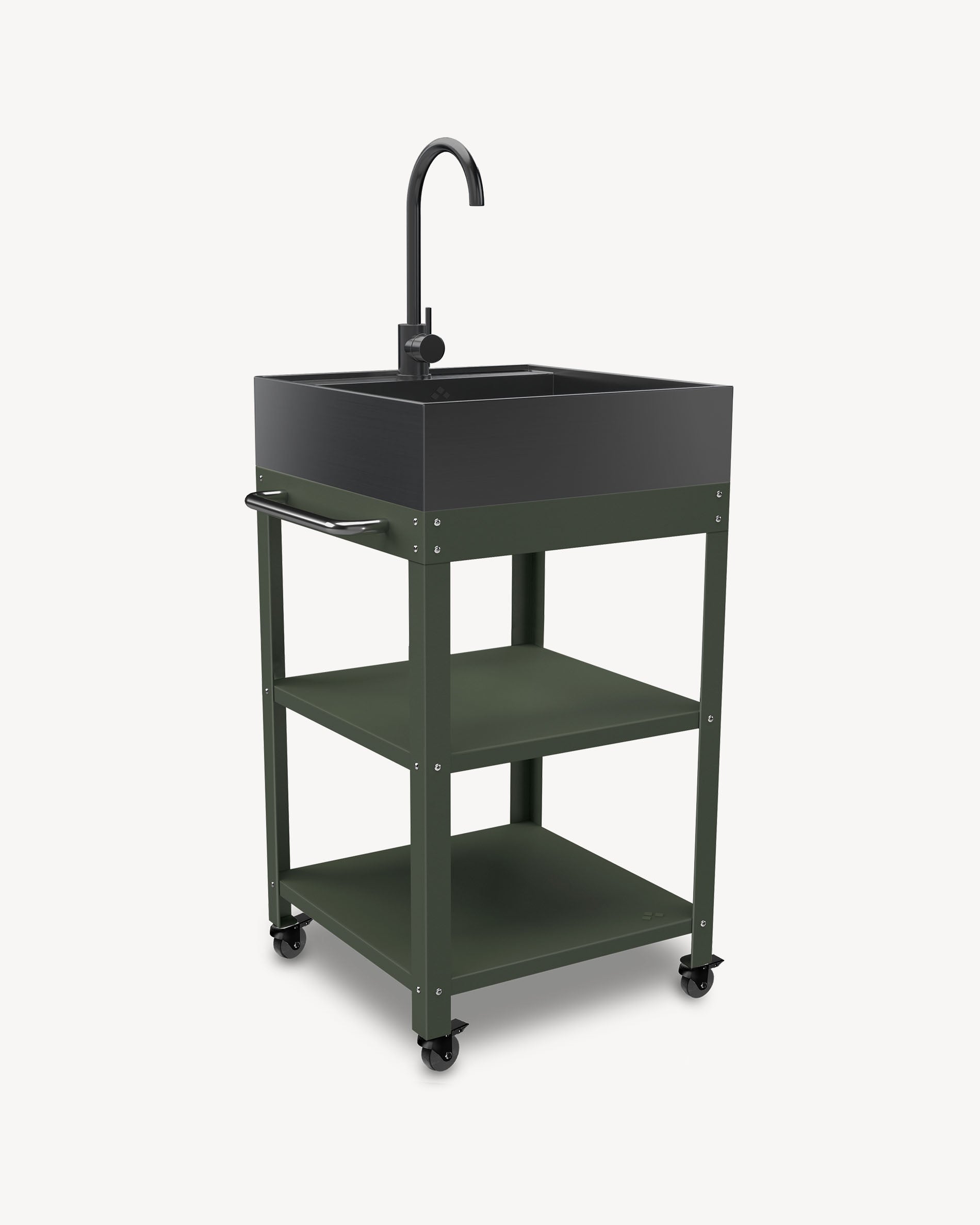 Desserte en Métal vert olive avec évier Inox