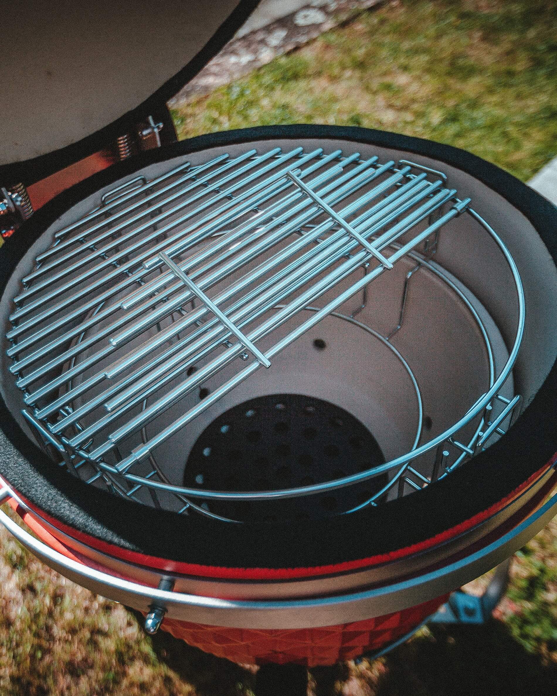 Système de support de grille de cuisson en inox pour kamado.